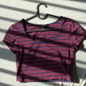 Red and Blue Stripped Crop Top